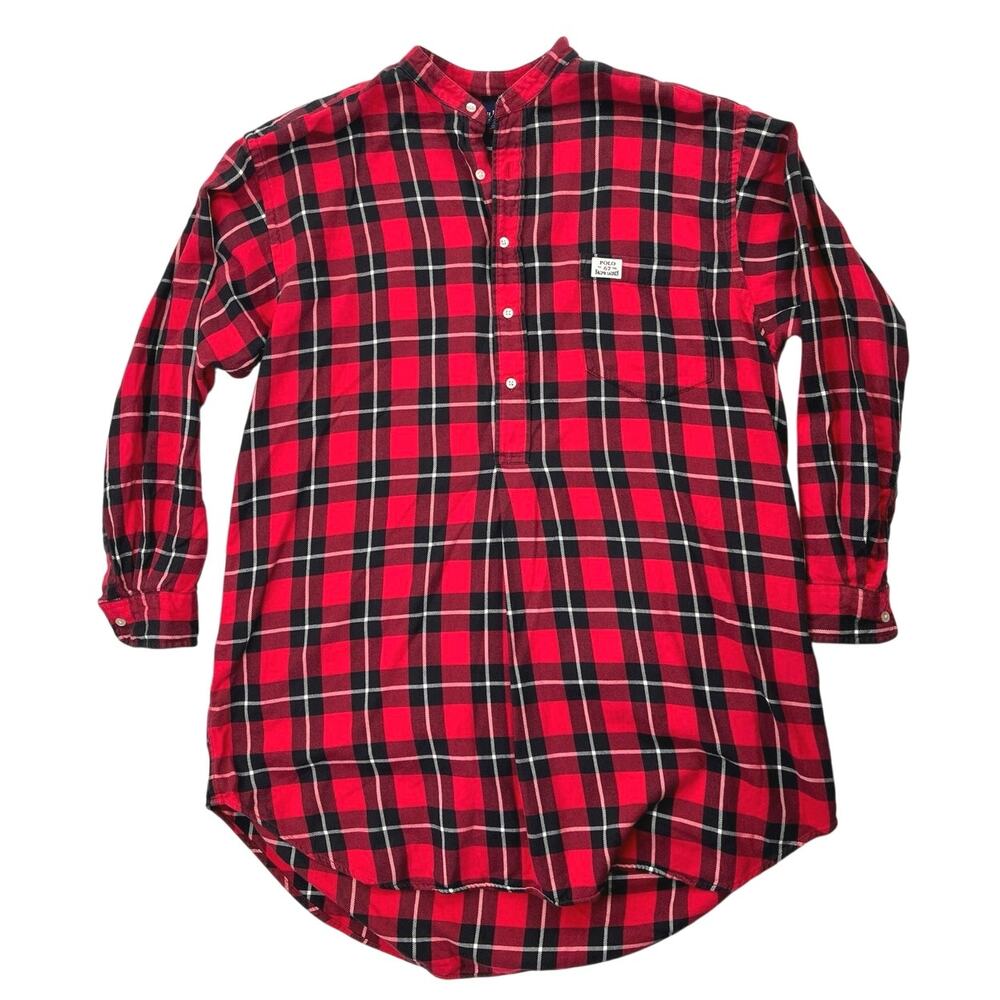 Ralph Lauren Men's Red Plaid Flannel Long Sleeve Button Sleepshirt Pajama Size L